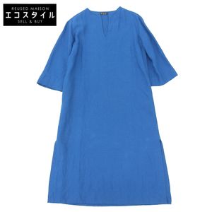 Loro Piana Linen V-Neck Dress, Women's, Blue, Size XS, FAL1905 (Used)