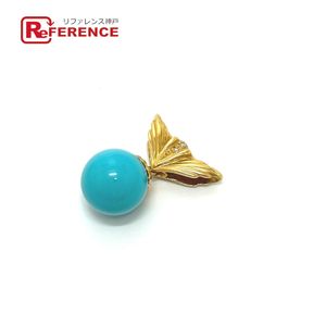 Jewelry K18YG Feather Motif Turquoise 12mm D0.013ct Pendant top