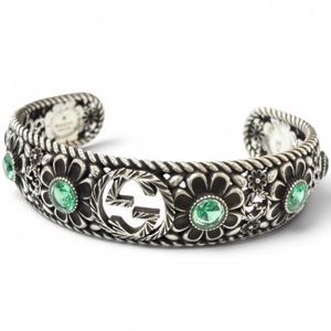 Mint condition □ GUCCI AG925 Rhinestone Crystal Floral Interlocking G Bangle Bracelet Silver Green Size 16 Made in Italy Weight 26.2g Men's