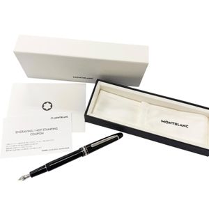 Mint condition □ MONTBLANC Meisterstück 145 Classic Platinum Line Fountain Pen, 14K M nib, Current Model, Black & Silver, Made in Germany, Men's, with Box & Dust Bag