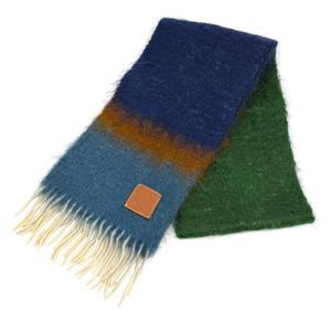 Mint condition ★ LOEWE A-280003861 Mohair Wool Blend Anagram Leather Patch Gradient Color Fringe Scarf Multi-color Made in Spain Authentic Women's Unisex
