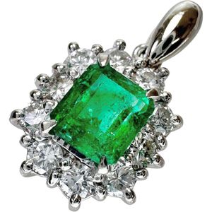 Emerald 0.65ct, Diamond 0.46ct, Platinum 900 Pendant top, 3.4g, Women's [Used]