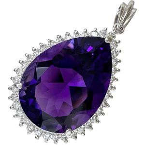 Amethyst 11.75ct, Diamond 0.50ct, Pt900 Platinum Pendant top, 9.0g, Women's [Used]