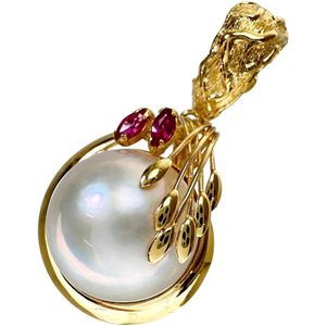 Mabe Pearl 14.7mm Ruby Pendant top, K18 Gold, 6.1g, Women's [Used]