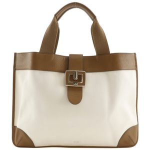 Anya Hindmarch tote bag, canvas and leather, brown/white, shoulder bag/handbag, A4 size, magnetic closure, women's [used]