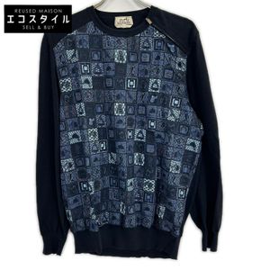 Hermes Navy All-Over Print Knit Cotton Zip Top XL [Used]