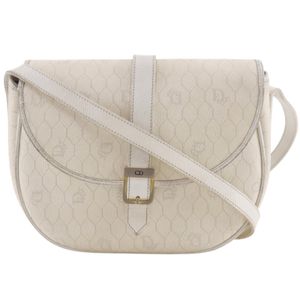 Christian Dior 蜂巢圖案單背包，復古款，PVC x 皮革，白色，斜背包，磁扣，女士 [二手]