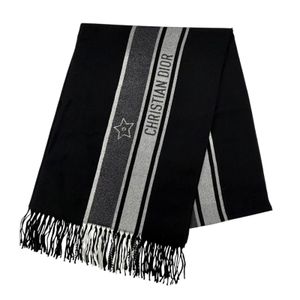 Mint condition ◇ DIOR 84DIS300A100 100% wool fringed logo scarf, black and gray, 200cm length, 70cm width, made in Italy, authentic, women's.