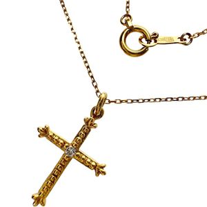 AHKAH 크로스 디자인 1P 다이아몬드 목걸이 K18 골드 2.0g 43cm 여성용 【중고】