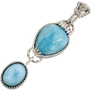 Larimar 5.79/1.65 ct, Diamond 0.12ct, K18WG White Gold Pendant top, 5.2g, Women's [Used]