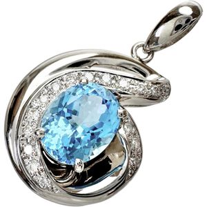 Blue topaz 2.38ct, diamond 0.16ct, Pt900 platinum pendant top, 6.3g, women's. [Used]