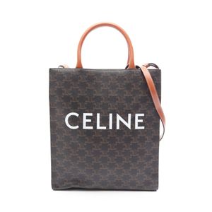 【二手】Celine CELINE托特包 小號垂直模型 Cabas Triomphe 2WAY 191542BZKブラウンPVC 塗層帆布皮革 Triomphe 直式 Cabas 小號