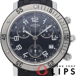 Hermes 에르메스 Clipper Diver Chronograph CL2.915 보증서 포함 여분 링크 1개 SS/러버 남성용 시계 블랙 폴리싱 완료 미품 【중고】