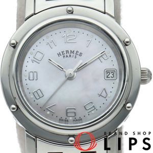 Hermes 에르메스 클리퍼 나크레 여성용 시계 쉘 Clipper Ladies CL4.210 SS 여성용 시계 핑크 쉘 폴리싱 완료 미품 【중고】