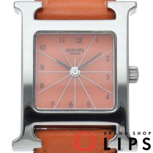 Hermes 에르메스 H 워치 여성용 시계 HH1.210 박스 보증서 포함 SS/가죽 여성용 시계 오렌지 폴리싱 완료 미품 【중고】