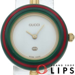 Gucci 구찌 체인지 베젤 여성용 시계 Change Vezel Ladies 1100L 박스 보증서 베젤×11 GP 여성용 시계 화이트 미품 【중고】