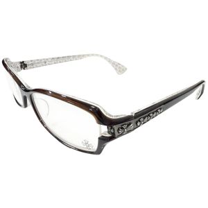 Excellent condition □ CHROME HEARTS DUTCH RUDDER eyeglasses, partly SV925, cross pattern on the back, Braun and white, 56□16-133, demo lenses, made in Japan, weight 30g, men's.