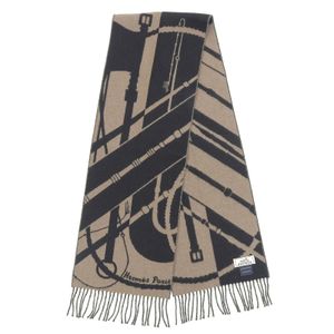 Excellent condition ▲HERMES Clic Clac 100% Cashmere Fringe Scarf/Stole Braun /Black Made in England Women's