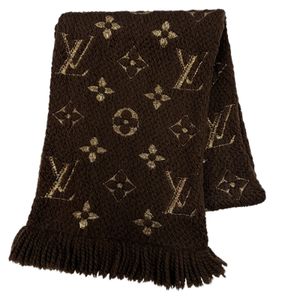 미품☆LOUIS VUITTON 루이비통 M71383 에샬프 로고매니아 샤인 울 실크 마론 모노그램 프린지 머플러 이탈리아제 정품 여성용