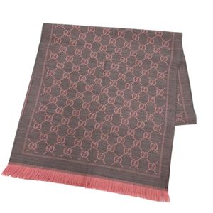 Mint condition☆GUCCI 133483 100% wool GG pattern fringe large shawl/scarf, gray and pink, 48 x 180cm, made in Italy, authentic, women's, with box, original price 73,700 yen