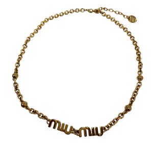 美品☆MIUMIU ミュウミュウ 5IC059 ロゴ チェーン チョーカー ネックレス アクセサリー ゴールド イタリア製 レディース 箱・保存袋付き