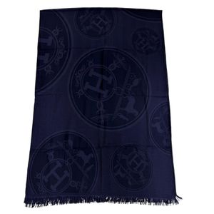 Unused ☆ HERMES New Libris Cashmere Silk Fringe Large Shawl Stole, Navy, Made in France, 2025 Model, Women's