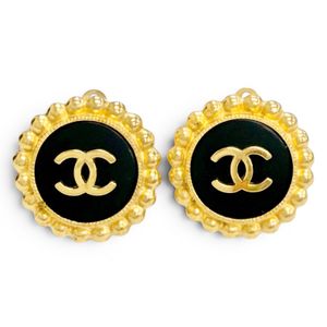 極美品△CHANEL シャネル ヴィンテージ 95A ココマーク バイカラー イヤリング アクセサリー 両耳用 ゴールド ブラック フランス製 レディース 箱付き