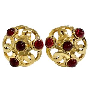 美品△CHANEL シャネル ヴィンテージ 25 グリポア ココマーク イヤリング アクセサリー 両耳用 ゴールド レッド フランス製 レディース 箱付き