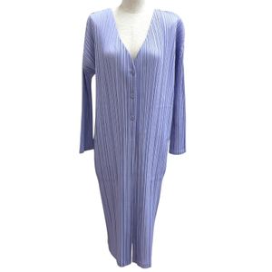 최상급 컨디션★PLEATS PLEASE ISSEY MIYAKE PP93-JA603 V넥 긴팔 롱 가디건/볼레로 퍼플 2 일본제 정품 여성용