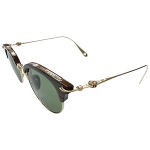 Excellent condition □ CHROME HEARTS SLUNTRADICTION II Wood Half-Rim Browline Sunglasses Eyewear Braun Gold Green Lens 48□20-148 Made in Japan Men's