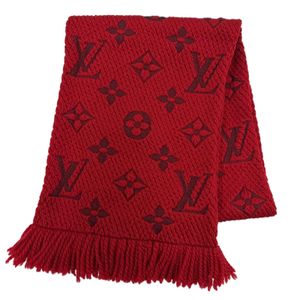 미품☆LOUIS VUITTON 루이비통 M72432 에샬프 로고매니아 울 실크 루비 모노그램 머플러 이탈리아제 정품 여성용