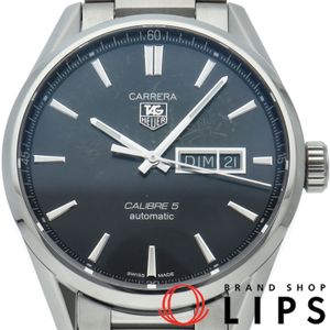 TAG HEUER 까레라 칼리버 5 데이데이트 WAR201A.BA0723 박스 보증서 포함 SS 남성용 시계 블랙 폴리싱 완료 미품 【중고】