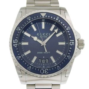 구찌 GUCCI 다이브 손목시계 DIVE 200M 136.2/YA136203 스테인리스 스틸 쿼츠 아날로그 네이비 다이얼 Dive 남성용【중고】