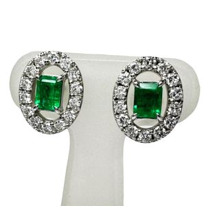 エメラルド 0.53/0.47ct ダイヤモンド 計0.43×2ct ピアス Pt900プラチナ 5.9g レディース 【中古】