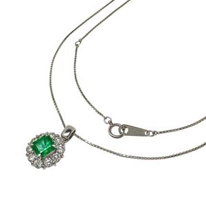 エメラルド 0.70ct ダイヤモンド 計0.59ct ネックレス Pt900プラチナ/Pt850プラチナ 5.7g 40cm レディース 【中古】