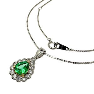 エメラルド 0.83ct ダイヤモンド 計0.58ct ネックレス Pt900プラチナ/Pt850プラチナ/K18ゴールド 7.2g 40cm レディース 【中古】