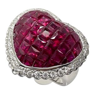 13号 ハート ルビー（ミステリーセッティング） 4.90ct ダイヤモンド 計0.40ct リング・指輪 K18WGホワイトゴールド 8.5g レディース 【中古】