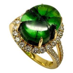 12号 トラビッチェエメラルド 4.23ct ダイヤモンド 計0.58ct リング・指輪 K18ゴールド 4.8g レディース 【中古】