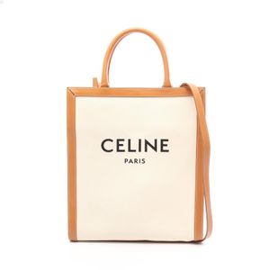 【二手】Celine CELINE托特包 小號筆蓋 Cabas 2WAY 象牙白/駝色帆布皮革直款 Cabas 小號 女士二手 B