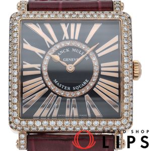 FRANCK MULLER 마스터 스퀘어 워치 다이아 베젤 다이아 다이얼 Master Square Diamonds 6002MQZDCD1R K18PG/가죽 유니섹스 시계 블랙 폴리싱 완료 미품 【중고】