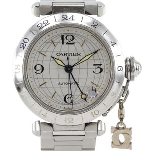 Cartier 파샤C 메리디안 GMT 손목시계 2C 참 포함 W31078M7 스테인리스 스틸 자동식 아날로그 손목시계 실버 다이얼 Pasha C Meridian GMT 유니섹스 [중고]