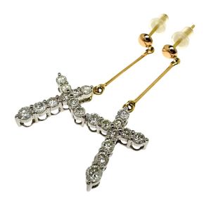 クロス/十字架デザイン ぶら下がり ダイヤモンド 計0.53/計0.52ct ピアス Pt900プラチナ/K18PGピンクゴールド/K18YG 4.2g レディース 【中古】