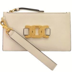 Like New TOD'S Chain Motif Flat Pouch Leather Metal Ivory Pouch 0156 [Used] TOD'S
