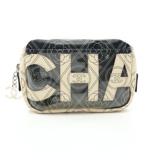 [Used] Chanel CHANEL Pouch Camellia Coco Mark Black/Off-White PVC Coated Canvas Camellia Coco Mark Vinyl Pouch Women's