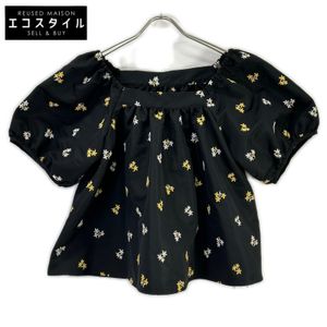 OHGA-1193 黑色花卉刺繡泡泡袖襯衫 F [二手]
