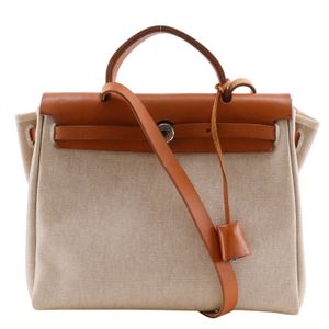 Hermes 爱马仕 Herbag PM 单肩包/斜挎包 2WAY Toile H x 皮革 2000年 米色/黑色 □D 可斜挎、肩背、手提，2way，A5 皮带扣 HerbagPM 女士【中古】
