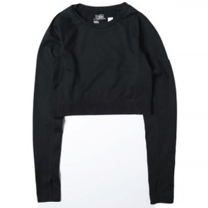 POLO RALPH LAUREN Logo Waistband Cropped Pullover XS BLACK Long Sleeve T-Shirt Original Price ¥25,300 [Used] [POLO RALPH LAUREN]
