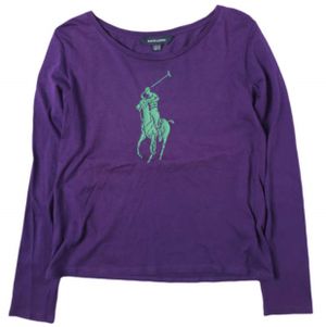 RALPH LAUREN Big Pony Print Long Sleeve T-Shirt, Girls' Size L (12-14), Purple, Long Sleeve, Number 3, Top [Used] [RALPH LAUREN]