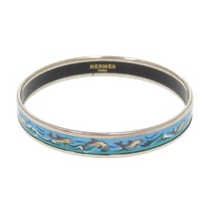 Hermes Email PM Dolphin Metal Silver Blue Bangle Bracelet 0165 [Used] HERMES