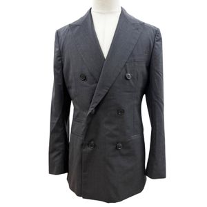 Excellent condition ▼HERMES Hermes 92% wool peak lapel double-breasted tailored jacket dark gray size 48 Made in Italy Men's